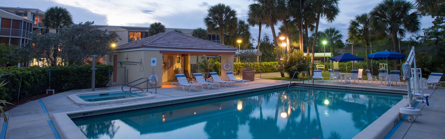 Outdoor pool at Abbey Delray South a senior living community in Delray Beach Florida